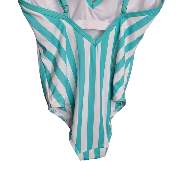 Kona Sol Aqua White Striped One Piece Swimsuit NWT Ladies Size Medium 8/10 - Picture 8 of 15